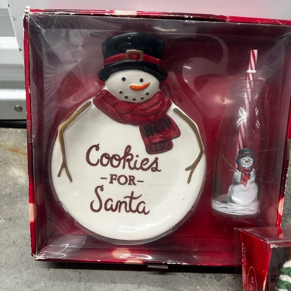 Festive Snowman Cookie Plate and Milk Bottle Set